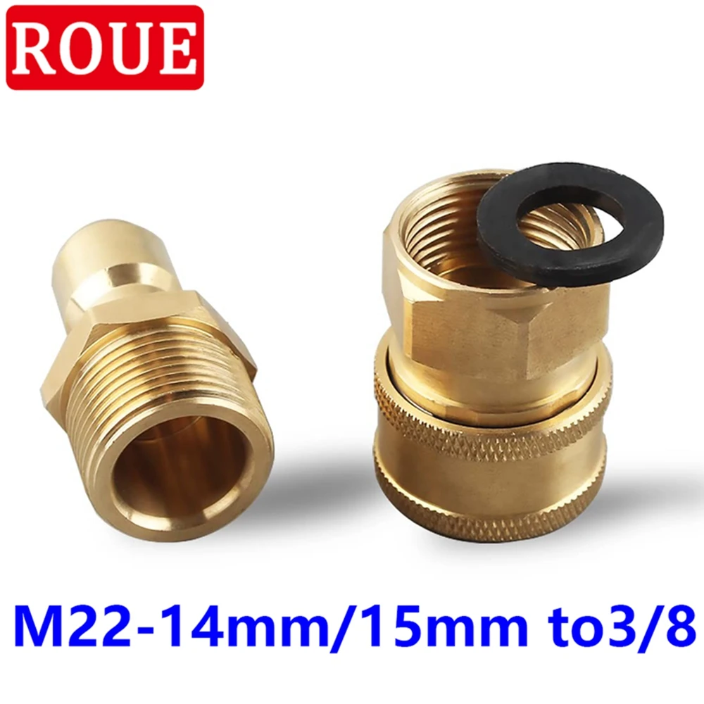 Pressure Washer Adapter Set M22 Thread Fitting 14mm/15mm External thread 3/8 Quick Connect kit Gun Tube Hose Adapter 5000 PSI
