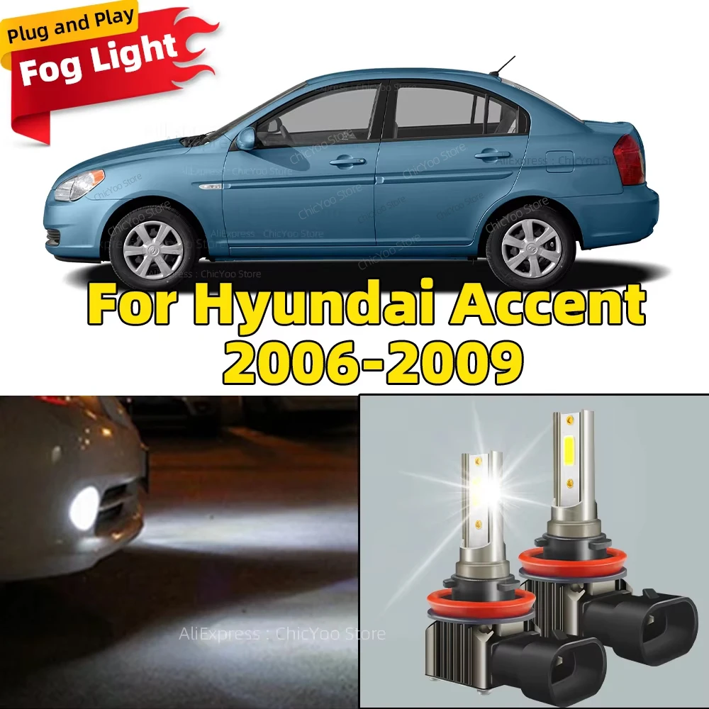 2Pcs 80W Car LED Light Front Fog Lamp 6000K LED Chip Plug and Play Fog Driving Light For Hyundai Accent 2006 2007 2008 2009