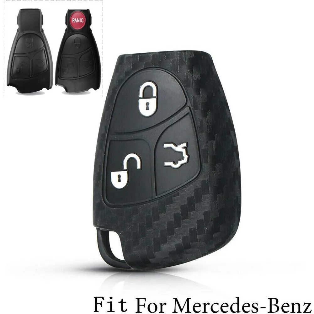 3 Button Carbon Fiber Pattern Soft Silicone Car Key Fob Cover For Mercedes Benz W203 W204 W211 B C E ML S CLK CL Key Shell Case