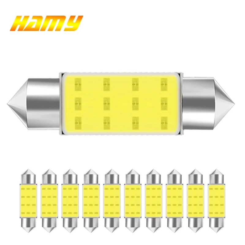 10 PCS C10W C5W LED COB Bulb Festoon 31/36mm 39mm 41mm Car Interior Dome Reading Light Trunk License Plate Lamp 12V White 7000K