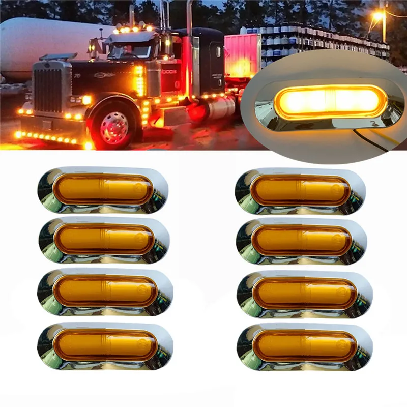 8PCS  Trailer Lights LED Side Marker Lights Truck Lighting 12-24v Truck Marker Lights Amber 4LED Side Light For Trucks
