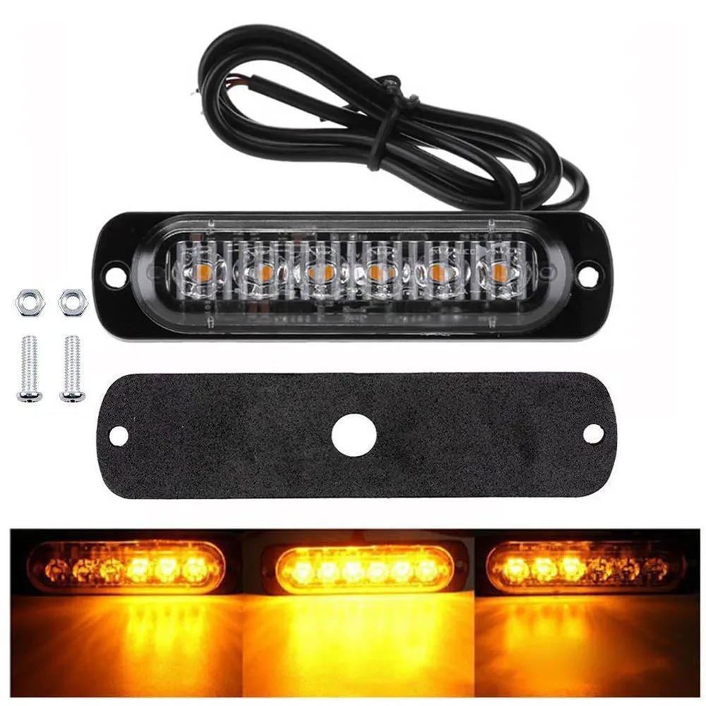 For Car Truck Motorcycle Emergency Beacon Warning Hazard Flash Strobe Underbody Turn Light Bar Amber/Red/White 18W 6LED DC12-24V
