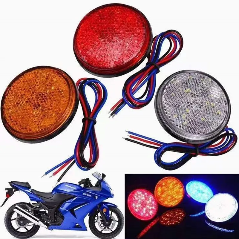 Motorcycle Brake Tail Lights 12V 24 LED Round Warning Lamp Reflective Light Brake Stop Marker Lamp for Truck Trailer Scooter