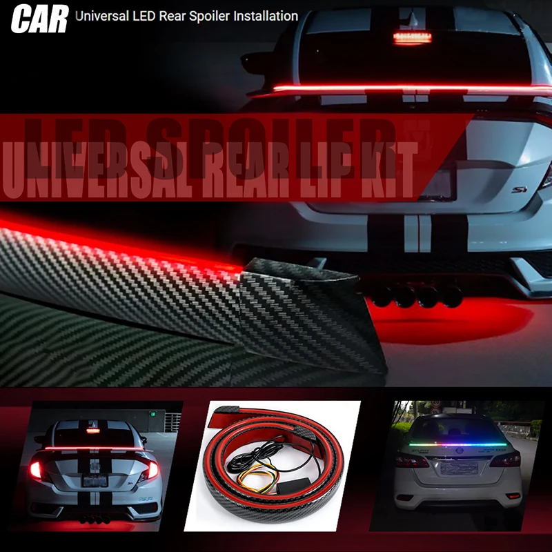 Universal Auto LED Tail Rear Spoiler Lip Kit Signal Lamps Strip for Car Trunk Exterior Accessories Brake Light Fit for Roof Wing