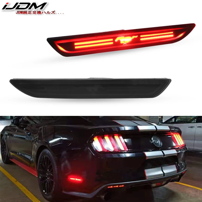 iJDM LED Rear Side Marker Lamps w/ Red Horse logo LED Lights For 2010-2018 Ford Mustang Replace OEM Back Sidemarker Lamp