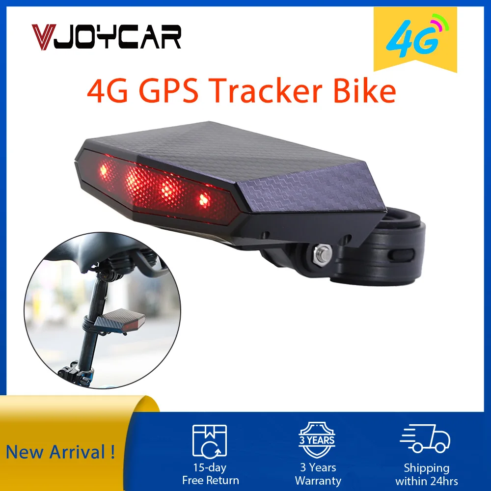 VJOYCAR Global 4G Bike GPS Tracker Tail Lamp Easy Locator Bicycle Alarm System GPS Locator Waterproof 3000mAh Battery Free APP