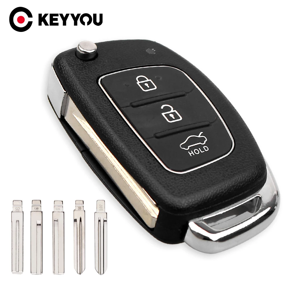 KEYYOU 3 Button Folding Flip Remote Key Shell Car Key Case For Hyundai Solaris Ix35 Ix45 Series Auto Key Blanks Case Fob Uncut