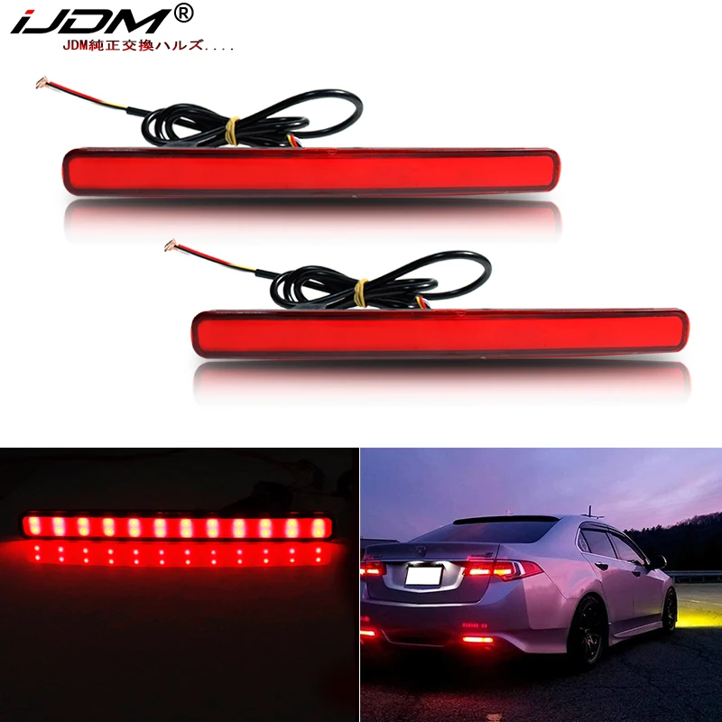 iJDM Red LED Bumper Reflector Lights For 09-14 Acura TSX (For Euro Accord) Function as Tail,Brake & Rear Fog Lamps Turn Lights