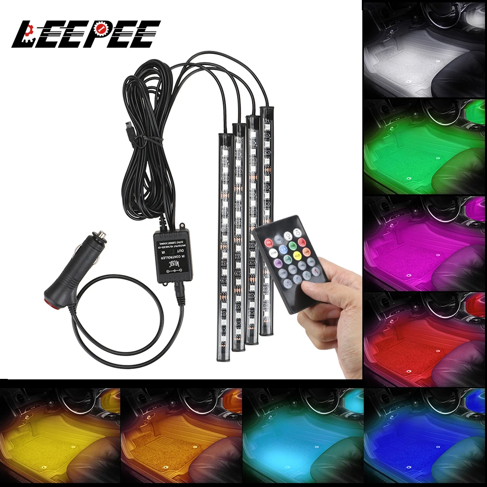 24/36/48/72 LED Strips Ambient Lamps Car Interior Decorative Lights Foot RGB Illumination Smart Automotive Accessories 12V