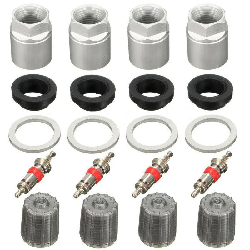4 Sets TPMS Repair Kits Car Tire Pressure Sensor Repair Tool with Aluminum Washer Nut Valve Cap Tool Car Accessories For Toyota