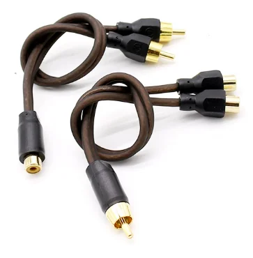 Pure Copper Audio Cable Signal Line RCA Two Male to One Female and One Male to Two Female Car Audio Modification Wire dark brown