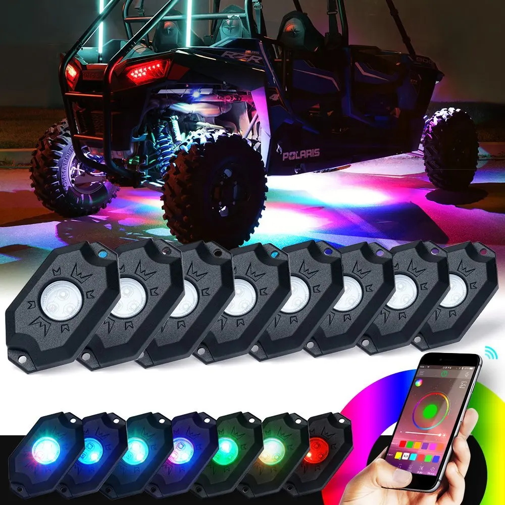 Marloo 8pcs RGB LED Rock Light Set Kit App Controller Multi-color Timing Music Flashing For Jeep Off Road Boat Under Body Lamp