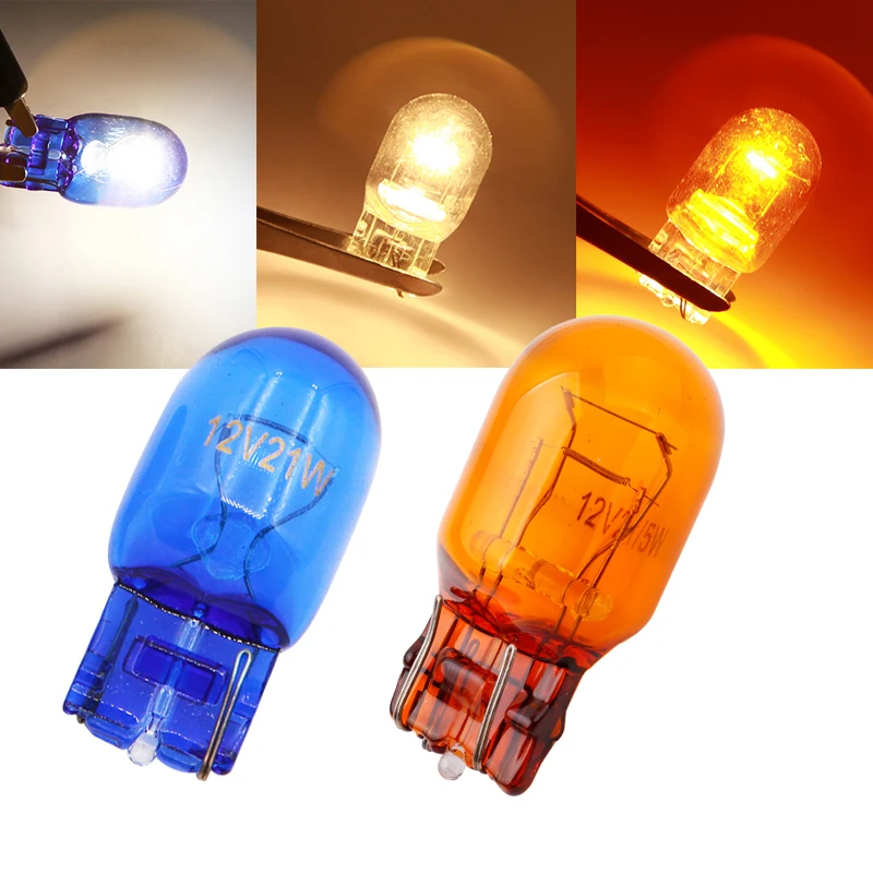 2 pcs T20 7443 7440 12v 16W Sidelight car bulb halogen lamp warm white warning light turning auto Natural Glass Blue 5000K