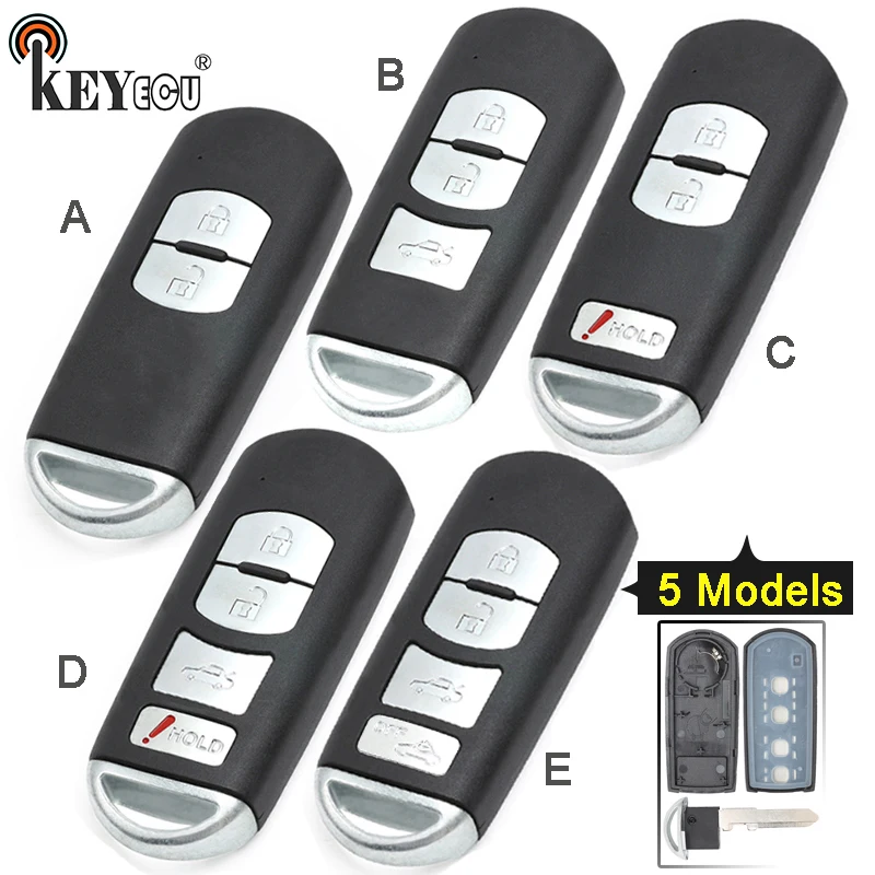 KEYECU for Mazda 3 5 6 CX-5 CX-7 CX-9 Replacement 2/ 3/ 2+1/ 3+1/ 4 Button Smart Remote Car Key Shell Case Fob with Uncut Blade