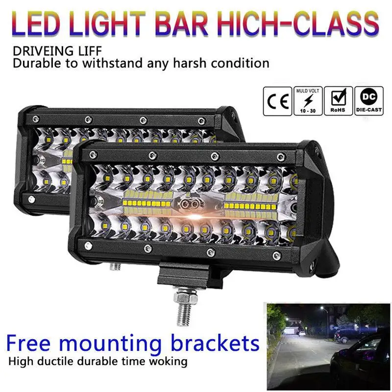 1pc 7 Inch 400W LED Work Light Bar 3 Rows Flood Spot Beam Driving Fog Lamp Headlamp for Offroad 4WD SUV Vehicle Car Lighting