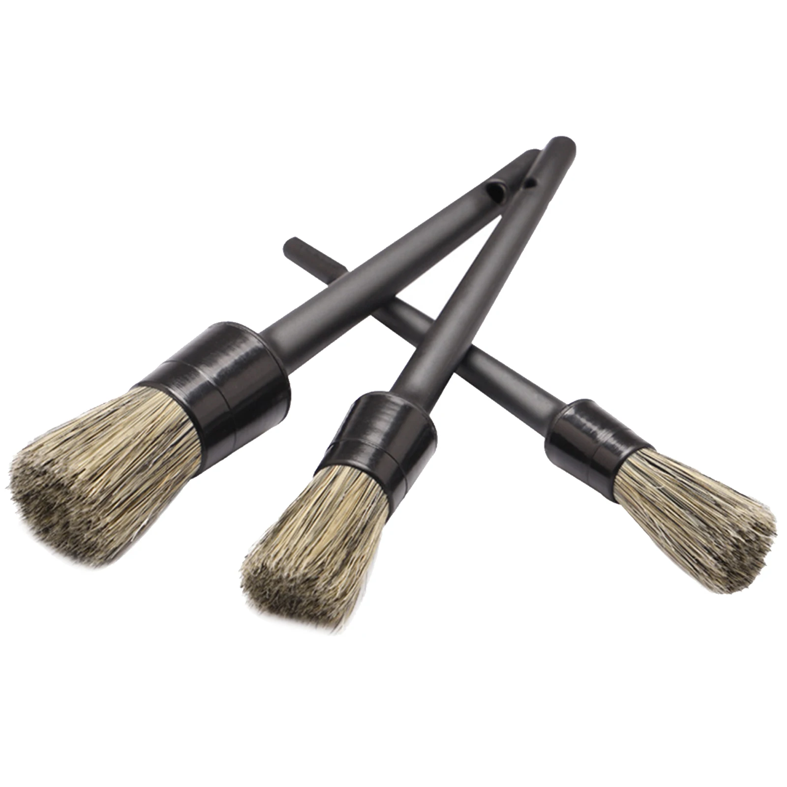 3 Pcs Natural Boar Hair Car Detailing Brush Set Soft Bristle Car Cleaning Brush Kits Atuo Tire wheel Wash Exterior Accessories