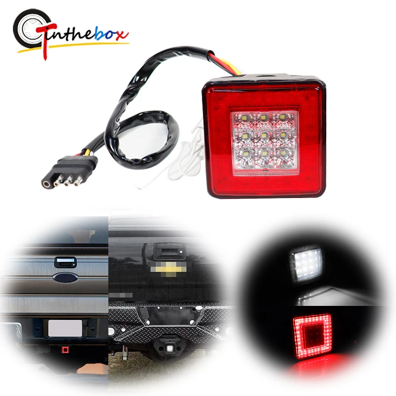 Gtinthebox 12-LED Brake Light Trailer Hitch Cover Fit Towing & Hauling 2" Standard Size Receiver For Chevrolet GMC Nissan Ford