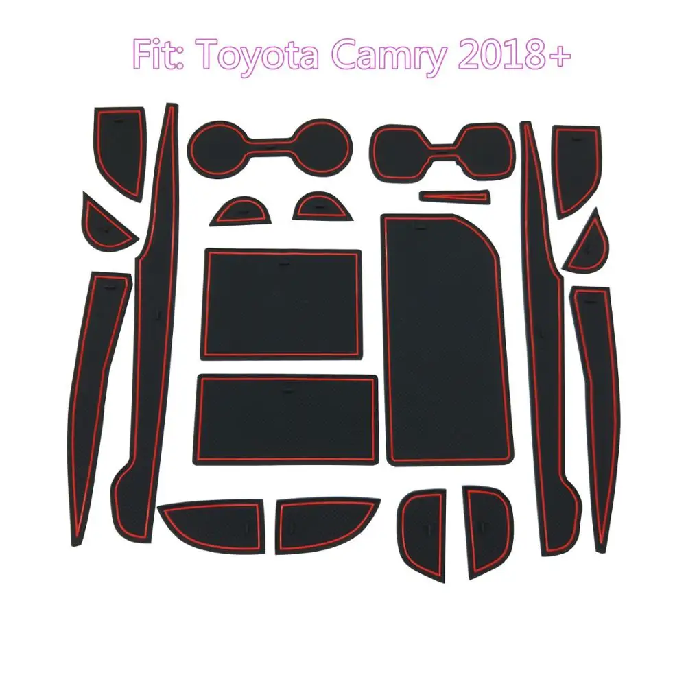 Custom Fit Cup Holder and Door Liner Accessories for 2018 2019 2020 Toyota Camry 20-pc Set (Red Trim)