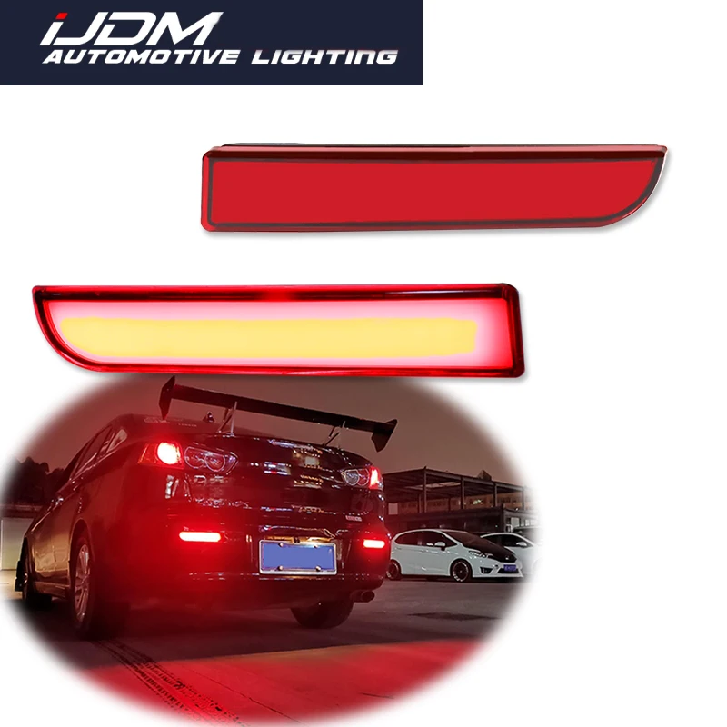 iJDM For Mitsubishi Lancer Evolution X Outlander Red LED Bumper Reflector lights Brake Tail Light w/Sequential Turn Signal 12V