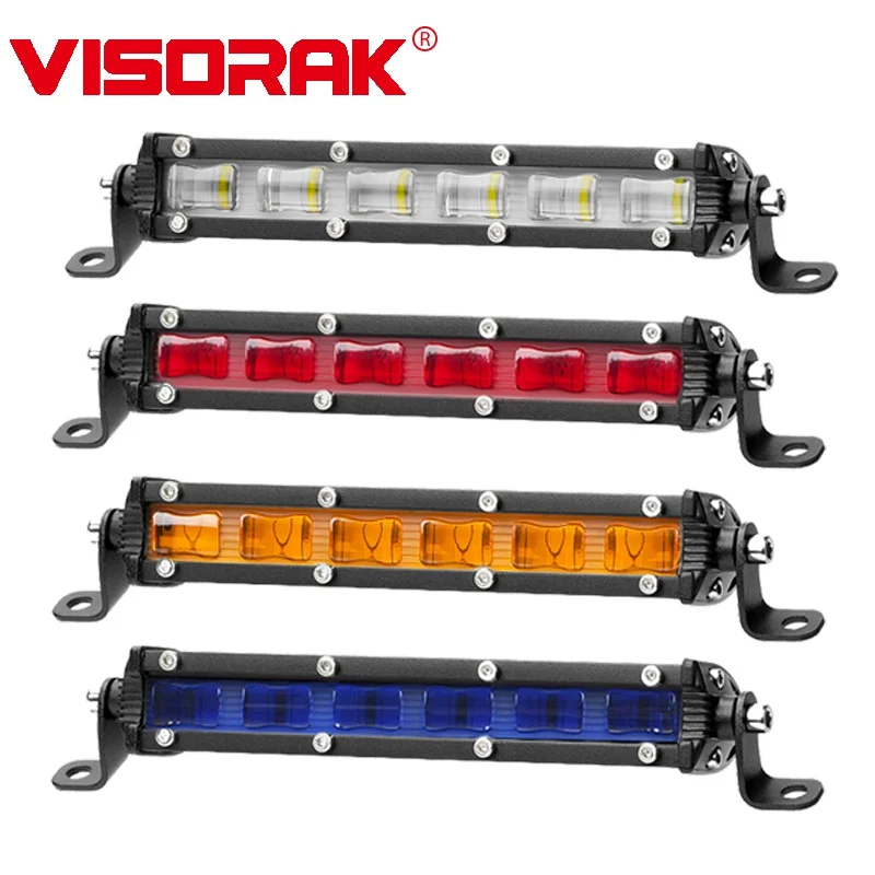 VISORAK 7" Spot Flood Amber Red Blue Slim Motorcycle LED Work Light Bar For Off-road Bicycle Car SUV 4x4 4wd Jeep Pickup Truck