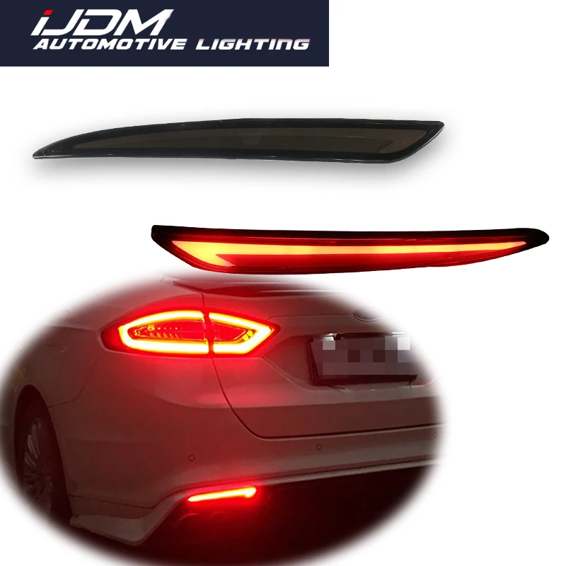 iJDM For 2014-2016 Ford Fusion Mondeo Fluid Style Red LED Bumper Reflector Lights, Function as Rear Fog Light Tail/Brake Lights