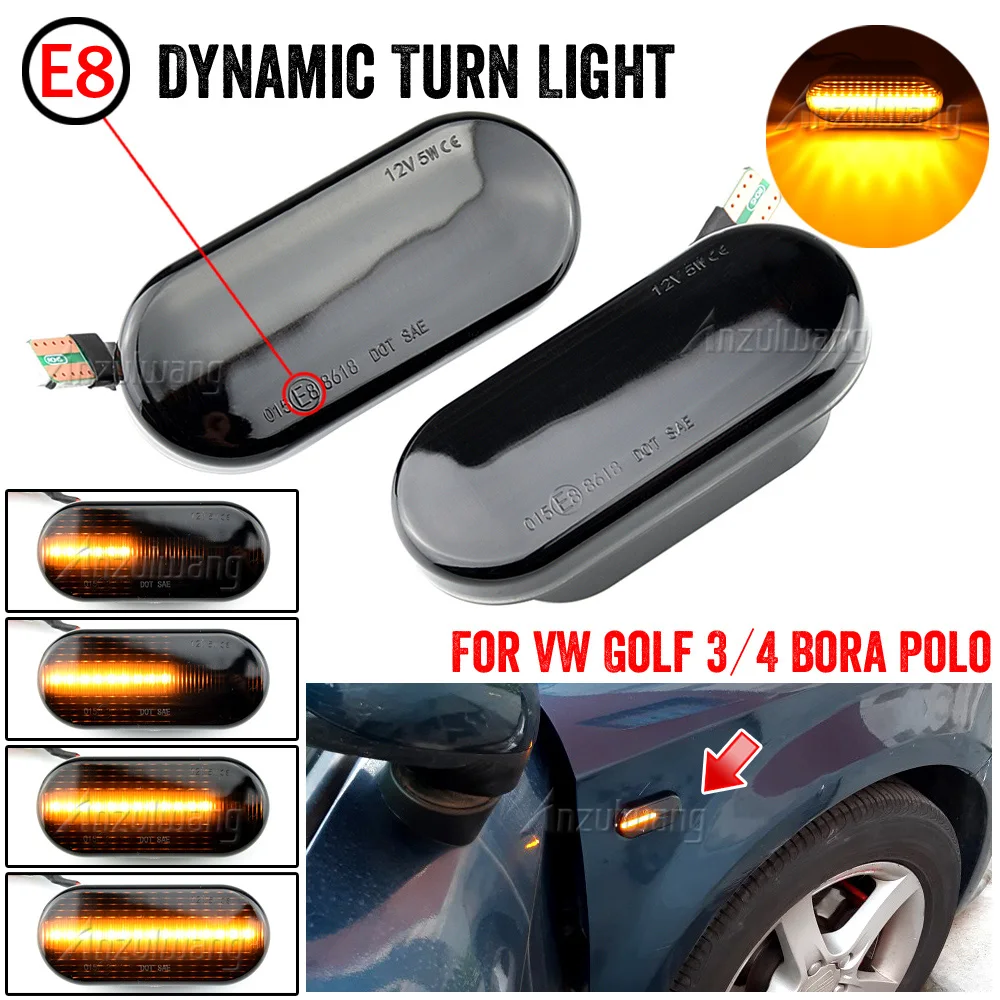 Smoked Dynamic Flowing LED Side Marker Turn Signal Light For VW Transporter T5 Polo Golf3 4 Passat B5 Sharan Lupo Bora Multivan