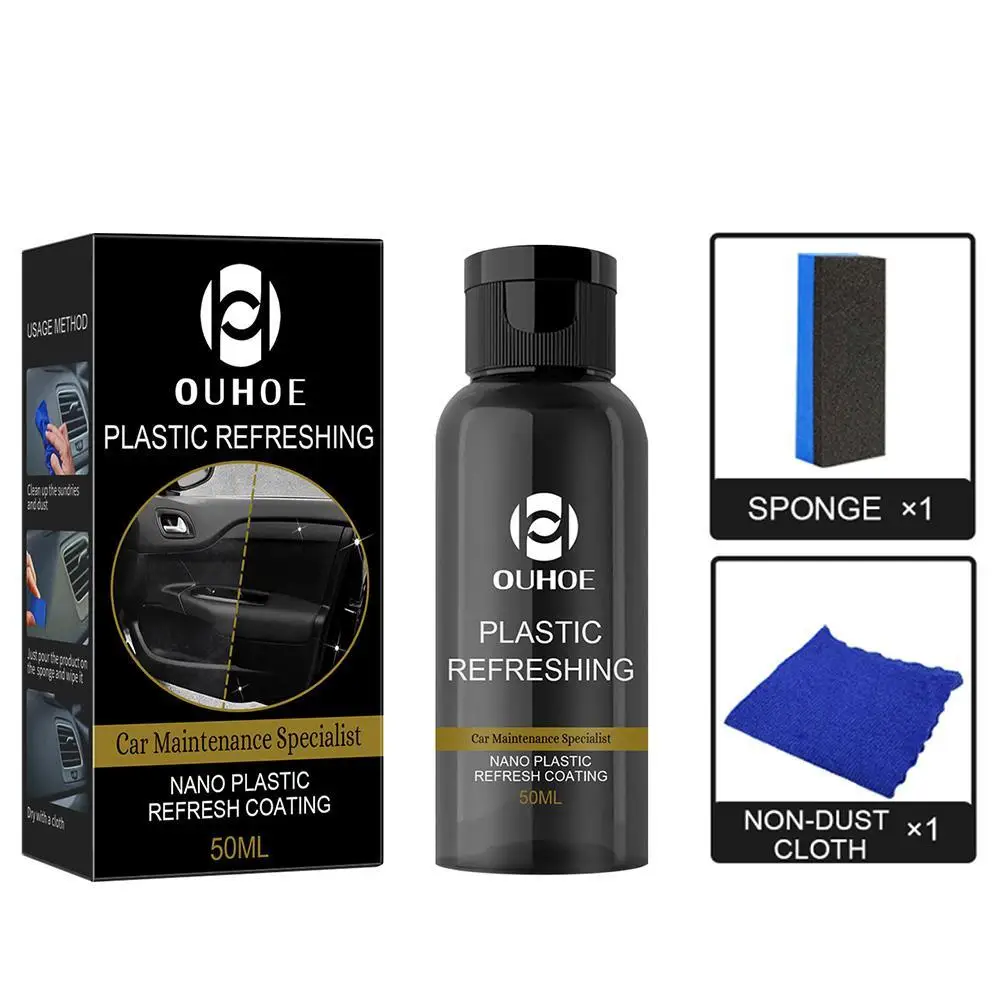 30/50ml Car Maintenance Specialist Nano Plastic Refresh Coating Sponge Products Agent Refurbish Cleaning Cleaner Towel Restorer