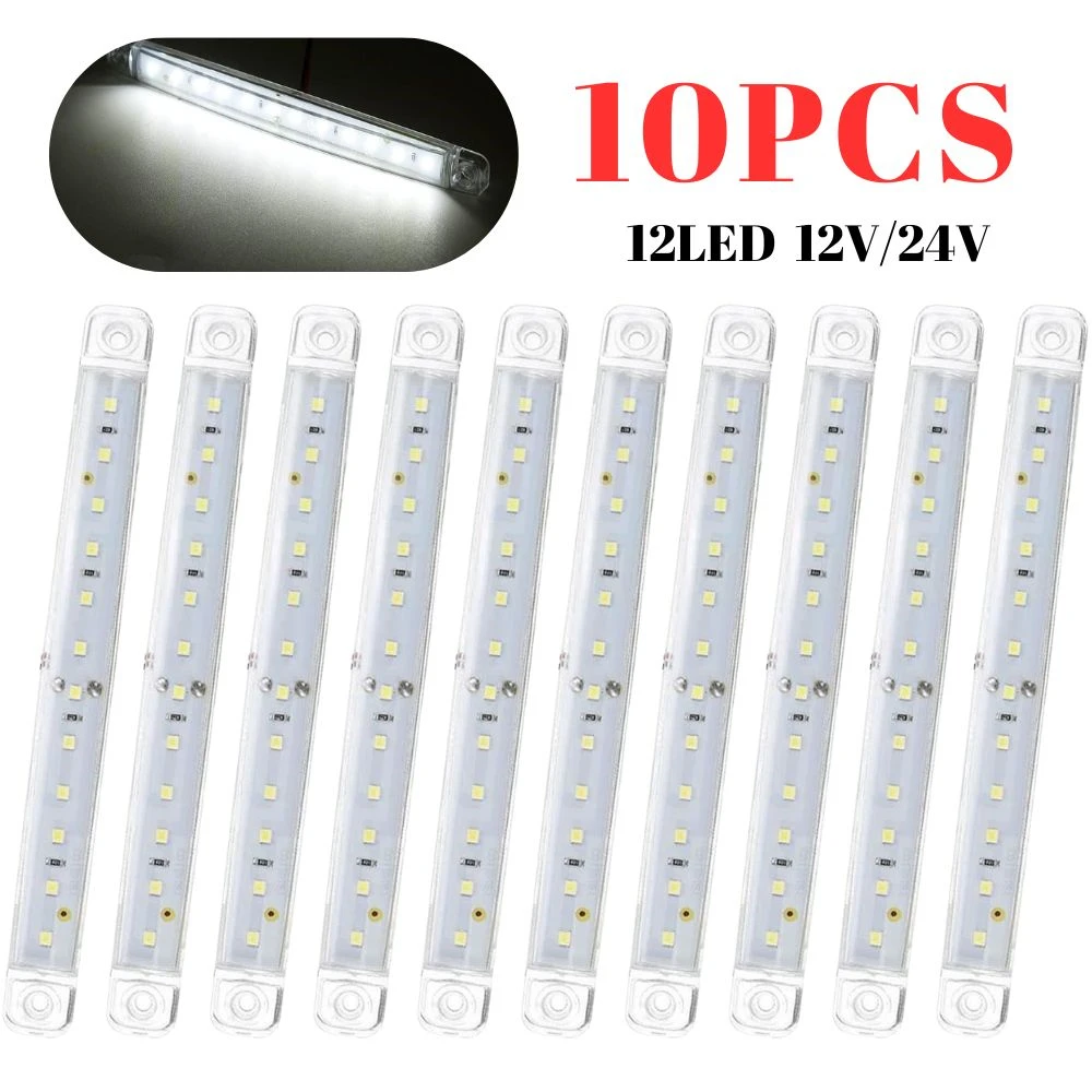 10PCS White LED Light Side Marker Trailer 12v 24v Truck Lights 12LED Side Marker Trailer Lights LED Indicator Turn Signal Lamp