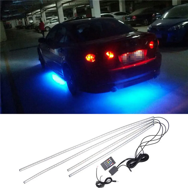4 x RGB LED Car Tube Strip Underbody Glow Neon Light Kit Wireless Control Under