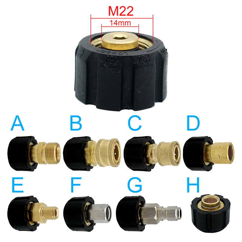 M22 14 Male To 1/4\" 3/8\" M22 Pressure Washer Quick Connector To Spray Gun Wand Lance Bayonet Adapter Pressure Washer Spray