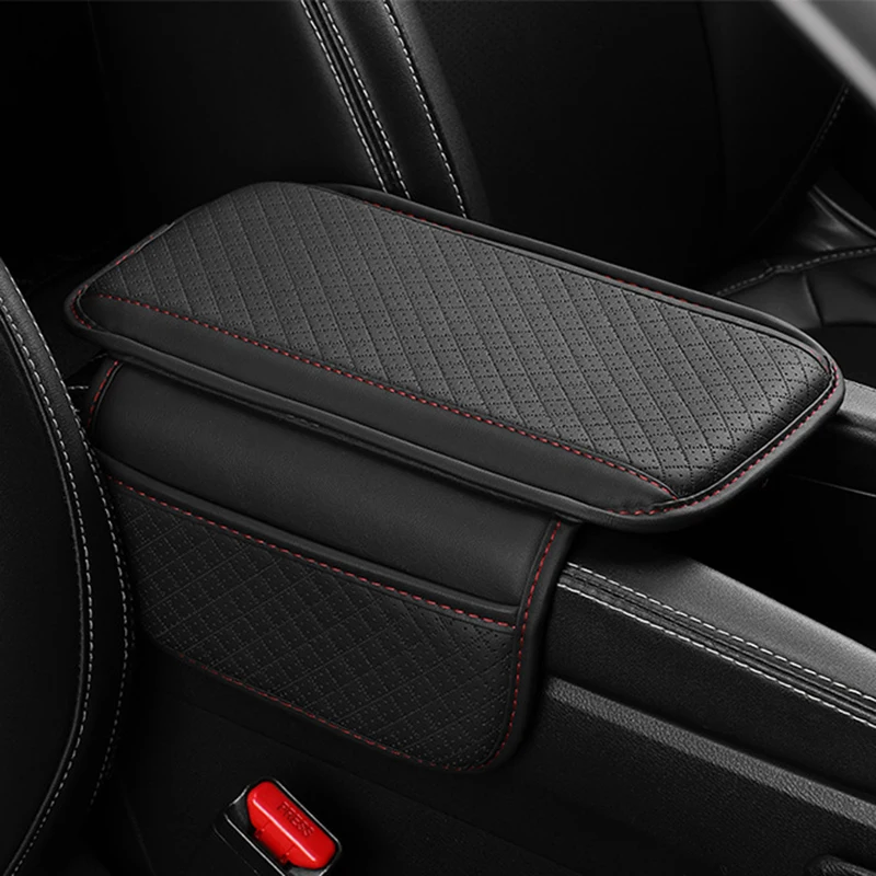 Breathable Car Armrest Pad With Side Storage Bag Arm Support Cushion For Single Open Armrest Box Auto Interior Accessories