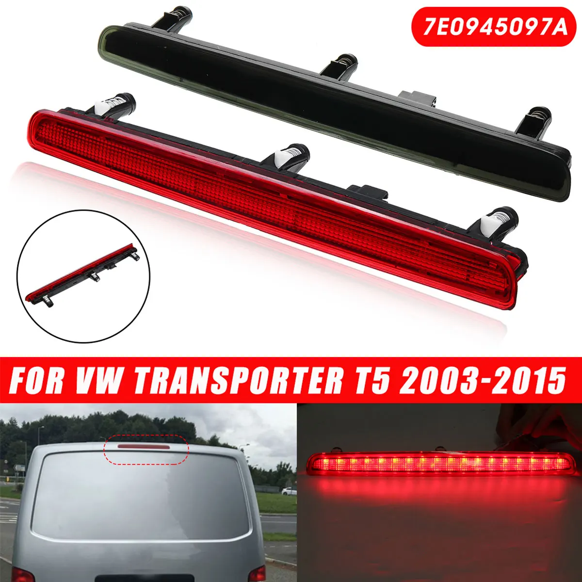 Red/Smoked Rear Third Brake Light For VW Transporter T5 2003-2015 7E0945097A LED Additional Tail Stop Light Signal Warning Lamp