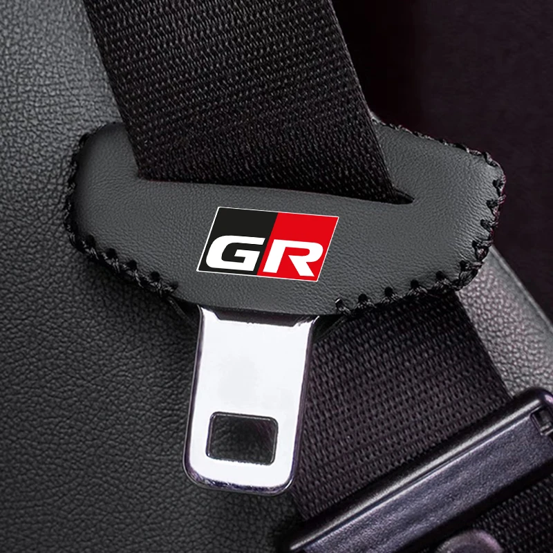 2pcs Car Seat Belt Buckle Clip Protector leather Interior Button Case Cover For Toyota GR GAZOO RACING Car Styling Accessories