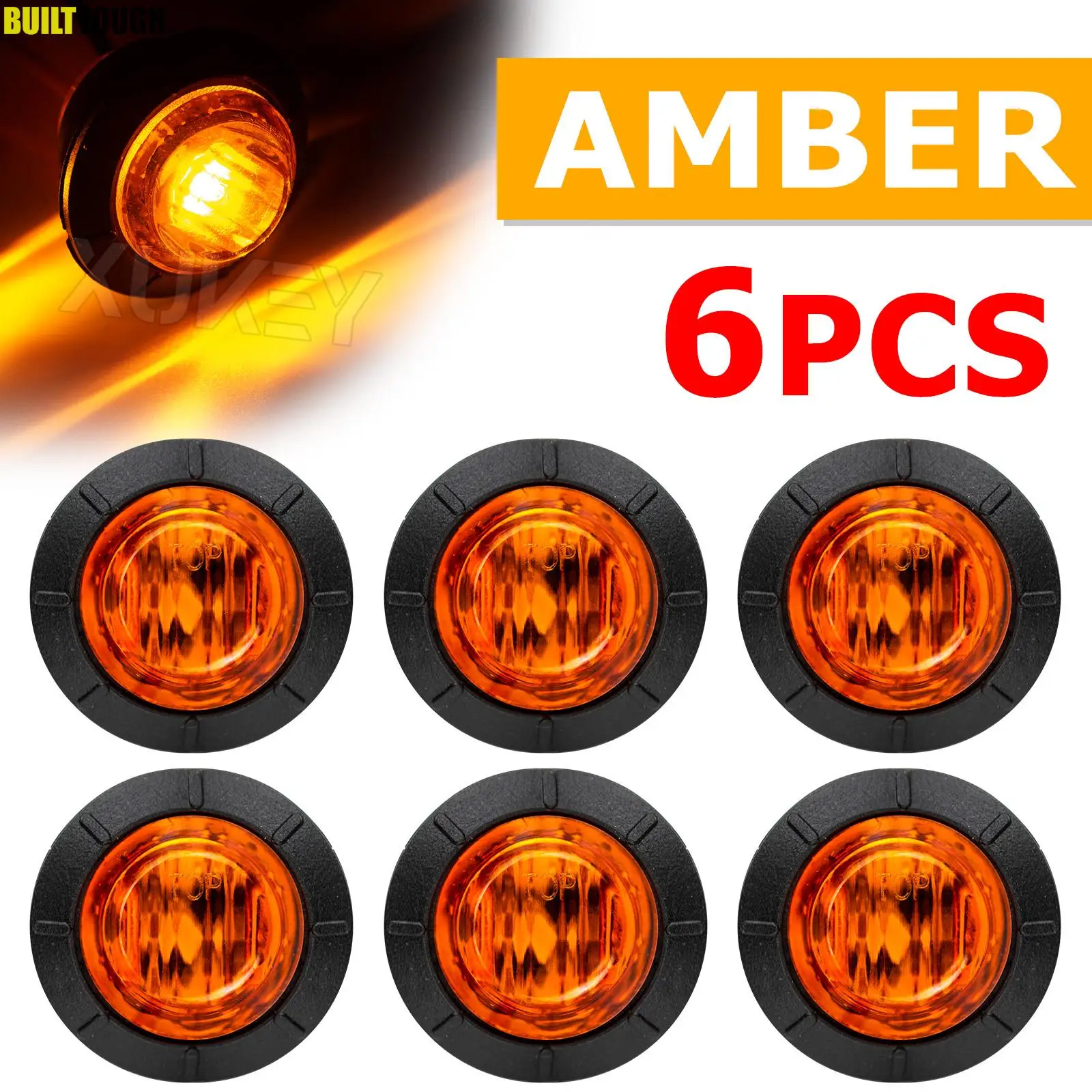6x Orange Yellow Amber Round 3/4" LED Signal Side Marker Light Indicator clearance Lamp Trailer Truck Caravan Camper UTE 12V 24V