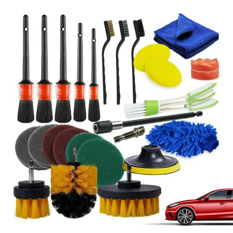 26 PCS Car Detailing Brush Set Car Cleaning Kit Wheels Engine 5 Sizes Automotive Interior Dashboard Air Outlet Clean Brushes