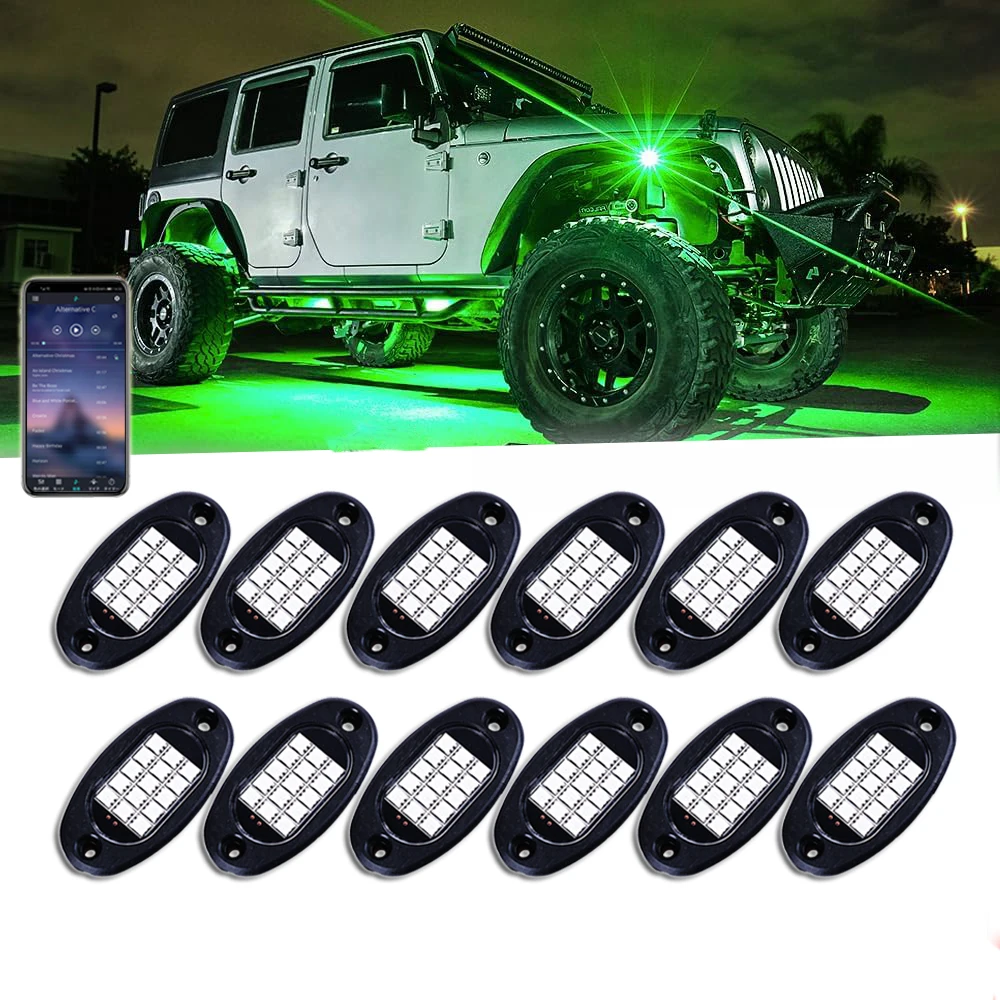 12 Pods RGB LED Rock Lights for Truck Waterproof Multicolor Underglow Kit with APP Voice Music Mode, Car Underbody Accent Light