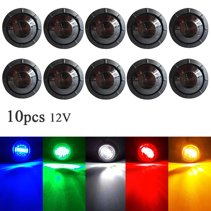 10PCS Waterproof Side Marker Indicators Light LED 12V Bullet Lamp Mini 3/4"for Truck Trailer Tail Clearance Lights