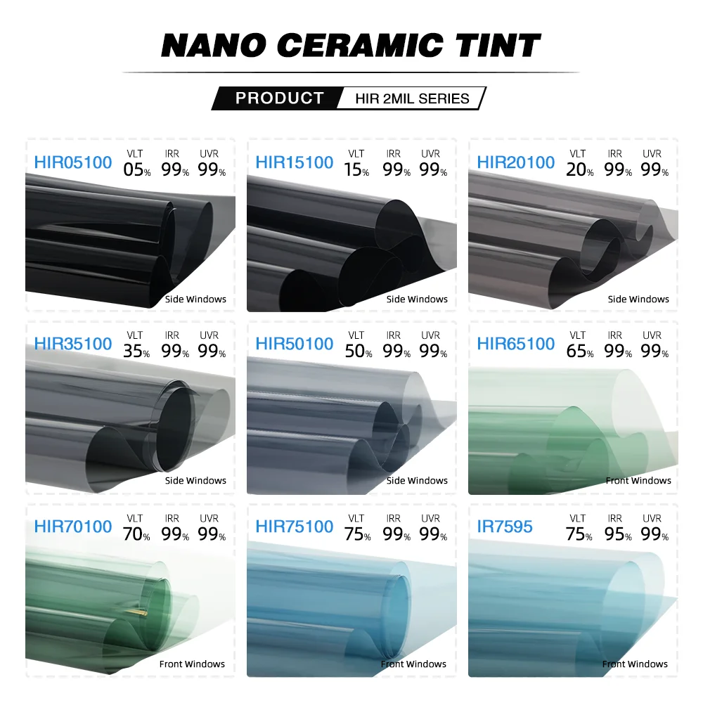 50cmX152cm IRR100% HD Nano Ceramic Car Film High Heat Resistant Tint Solar Protection Car Window Sticker Films