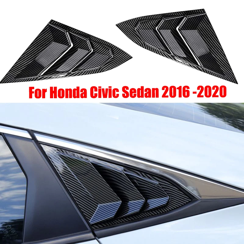 For Honda Civic 10th Gen 2016-2020 Sedan Rear Side Window Louvers Air Vent Scoop Shades Cover Trim Blinds Carbon Car Accessories