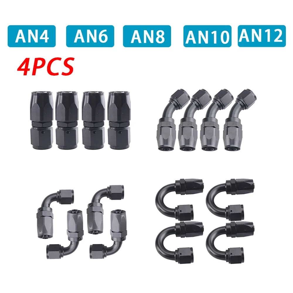4Pcs AN4/6/8/10/12 Swivel Hose End Fitting Oil Fuel Hose Reusable Adapter End Pipe Connector for Braided CPE Fuel Hose