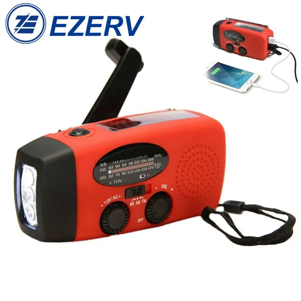 RV Multifunctional Hand radio Solar Crank Dynamo Powered AM/FM/NOAA Weather Radio Use Emergency LED Flashlight Power Bank