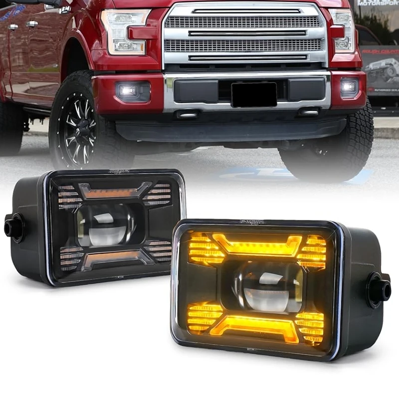 MOVOTOR LED Fog Lights with Amber DRL/Turn Signal Rectangular Fog Lamp Assembly kit For Ford F150 2015-2020 Super Duty 2017-2018