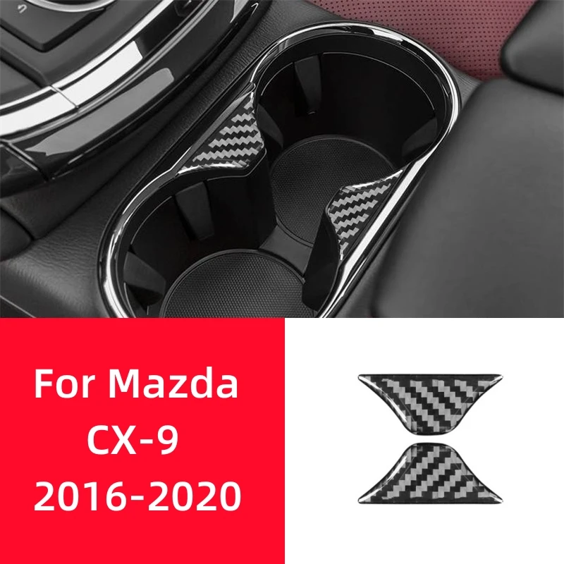 For Mazda CX-9 2016-2020 Accessories Carbon Fiber Interior Car Cup Holder Side Decoration Sticker Cover Trim Frame