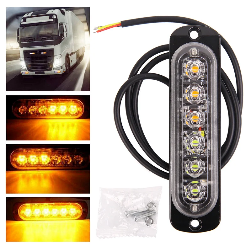 6 LED Flashing Warning Lights 18 Strobe Modes Car Motorcycle Truck Side Strobe Lamp Safety Driving High Bright Light 12-24V