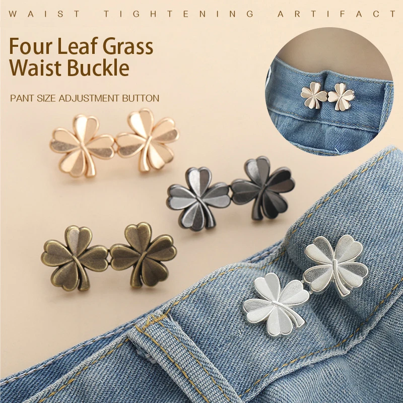 1Pair Four Leaf Clover Tightener Adjustable Waist Buckle For Jeans No Sewing Required Button Removable Pants Skirts