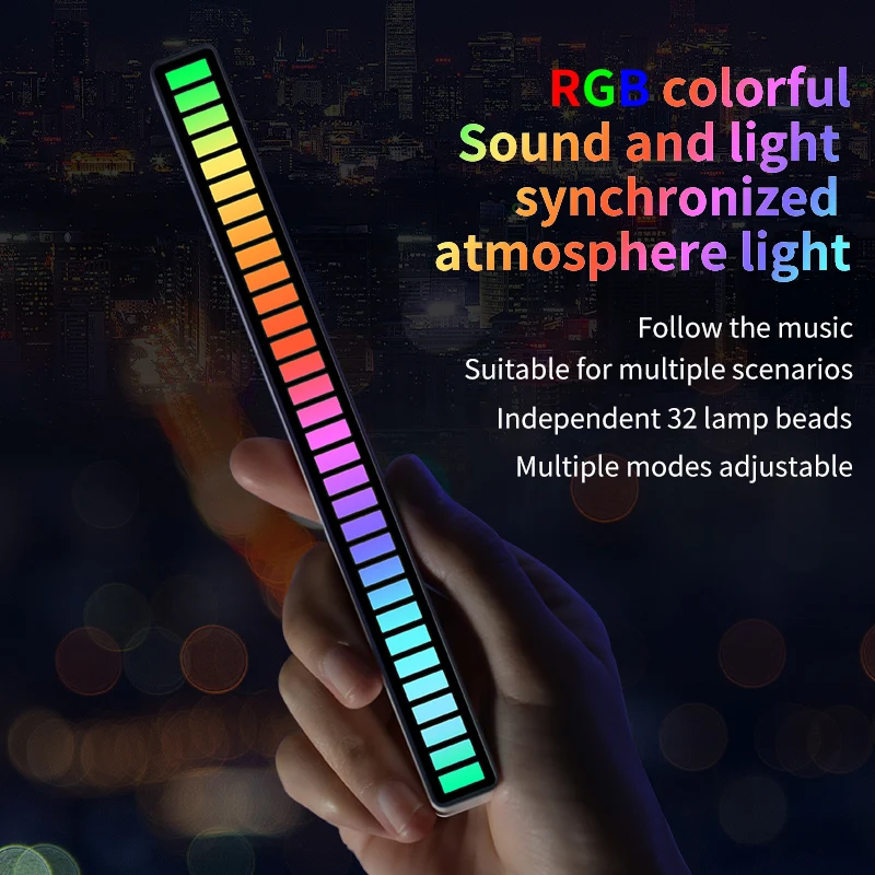 Car Led Sound Control Light Bar RGB Ambient Pickup Rhythm Lamp Music USB Adjustabl Automotivo Strip for Automobiles Family Party