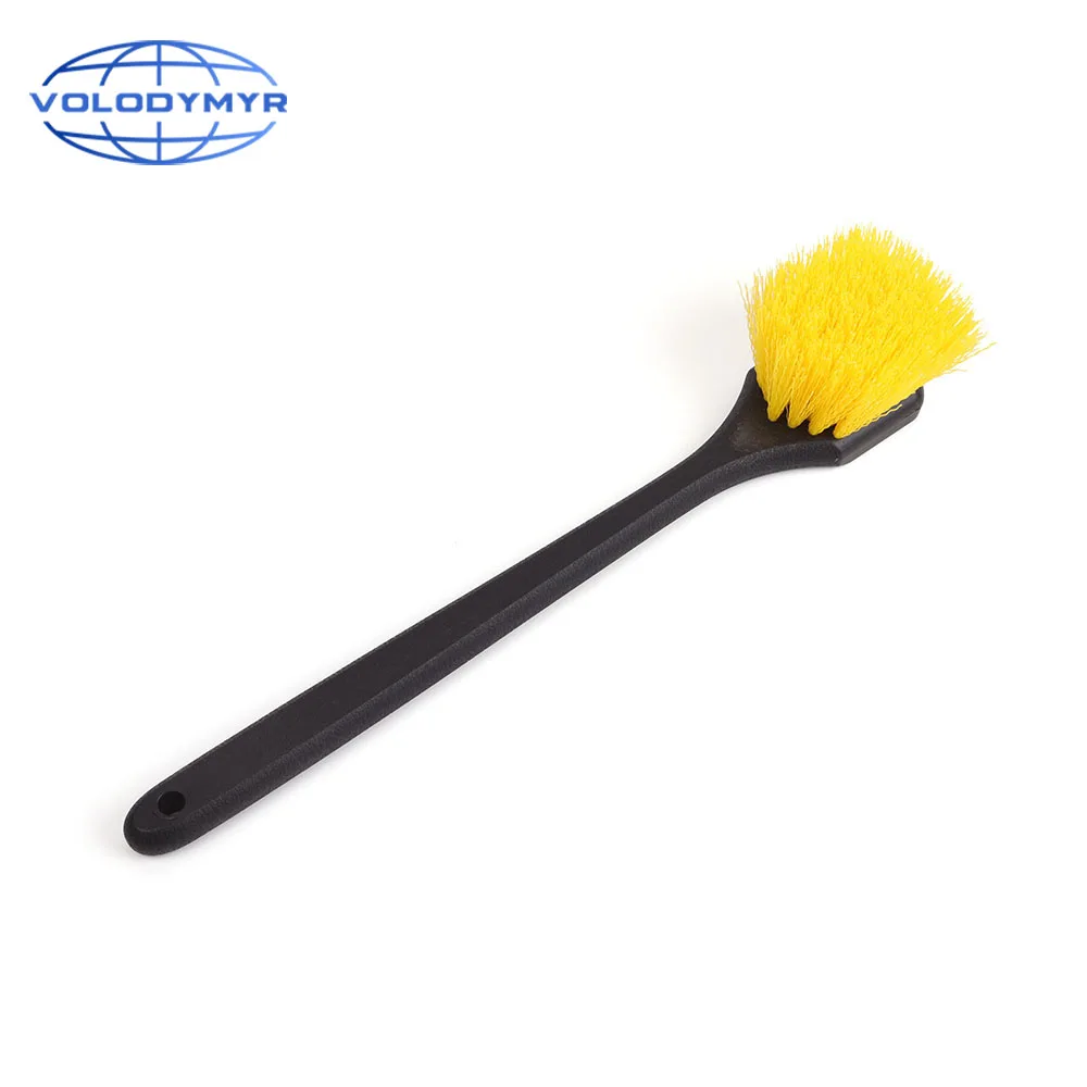 Car Brush Rim Tire Wheel Cleaner with Long Handle and Yellow Hard Bristles Detailer for Auto Detailing Cleaning Clean Detail