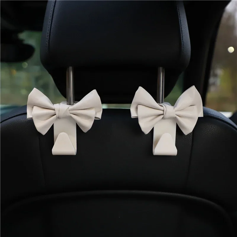 Car Seat Back Hook Bowknot Storage Hook PU Leather Fashion Bag Multifunctional Sundries Back Storage Hook Interior Accessories