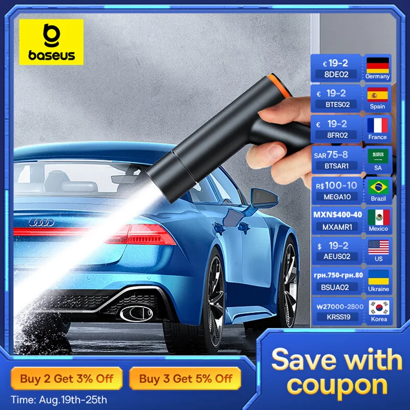 Baseus Car Wash High Pressure Water Gun Spray Nozzle Car Washers For Auto Home Garden Portable Washer Car Cleaning Accessories