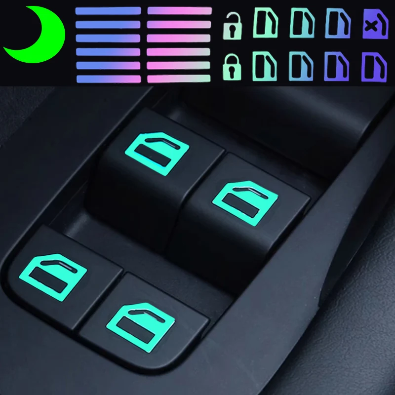 1/2pcs New Colorful Luminous Car Button Stickers Window Lift Switch Decals Car Interior Stickers Suitable for Various Models